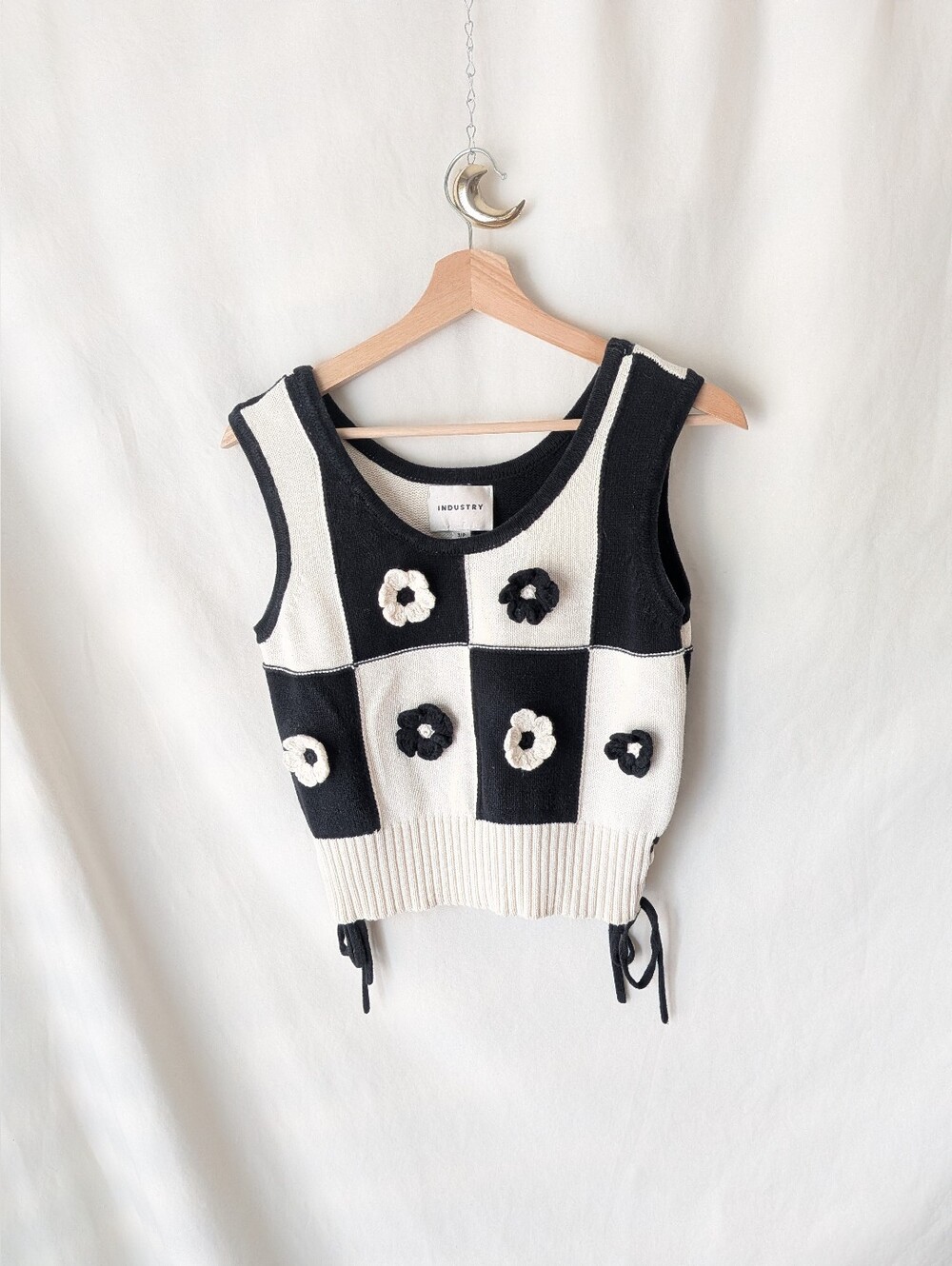 Industry Black & Cream Checkerboard Floral Knit Vest